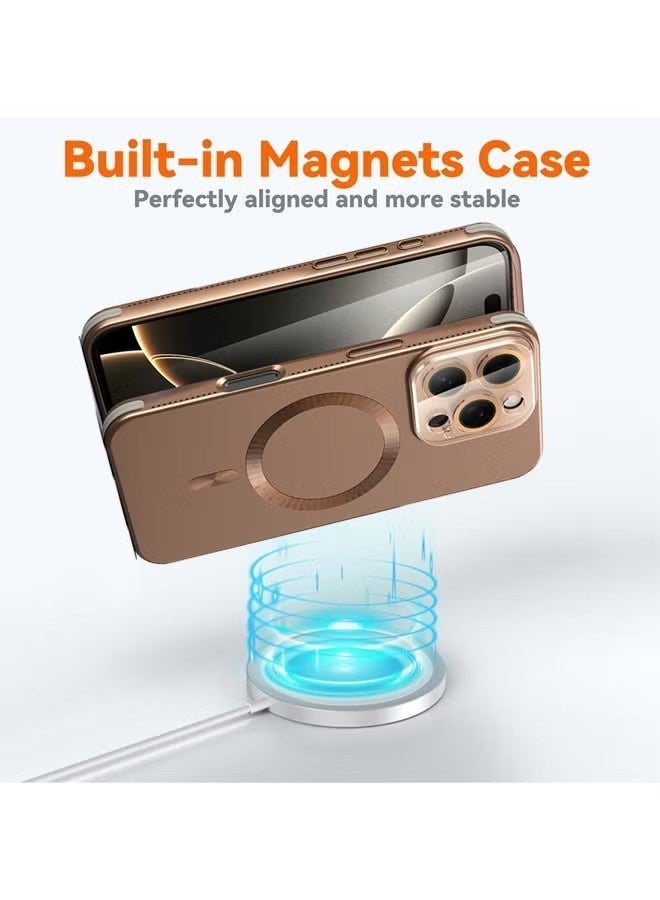 iPhone 16 Pro Max Case With MagSafe, Strong Magnet, [Shockproof Thin Cover] Full Camera Lens Protector, Plating Glossy Yellowing Resistant Shockproof Soft Protective Case Cover, Anti Scratch & Fingerprint, Desert Gold Brown - Image 5